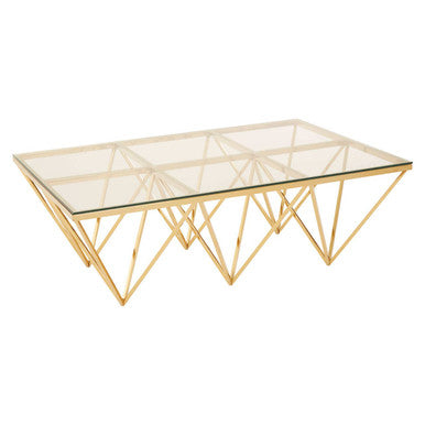 Orsina Allure Gold Prismatic Coffee Table | Clear Glass Square Top