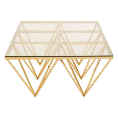 Orsina Allure Gold Prismatic Coffee Table | Clear Glass Square Top