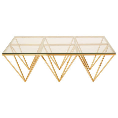 Orsina Allure Gold Prismatic Coffee Table | Clear Glass Square Top