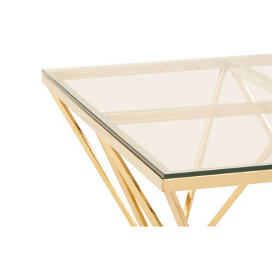 Orsina Allure Gold Prismatic Coffee Table | Clear Glass Square Top