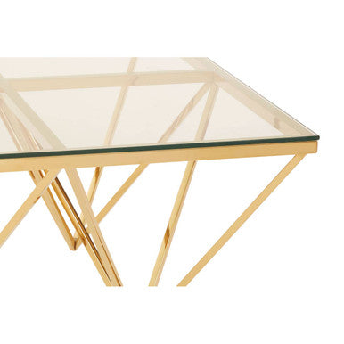 Orsina Allure Gold Prismatic Coffee Table | Clear Glass Square Top