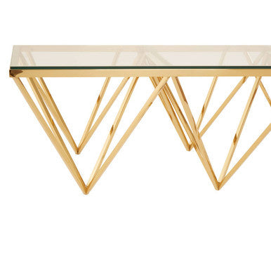 Orsina Allure Gold Prismatic Coffee Table | Clear Glass Square Top