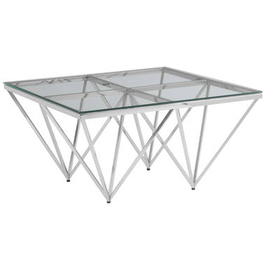 Orsina Allure Tempered Glass Coffee Table | Silver Steel Base