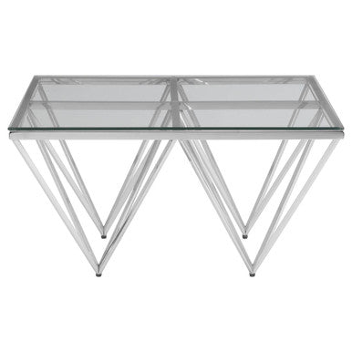 Orsina Allure Tempered Glass Coffee Table | Silver Steel Base