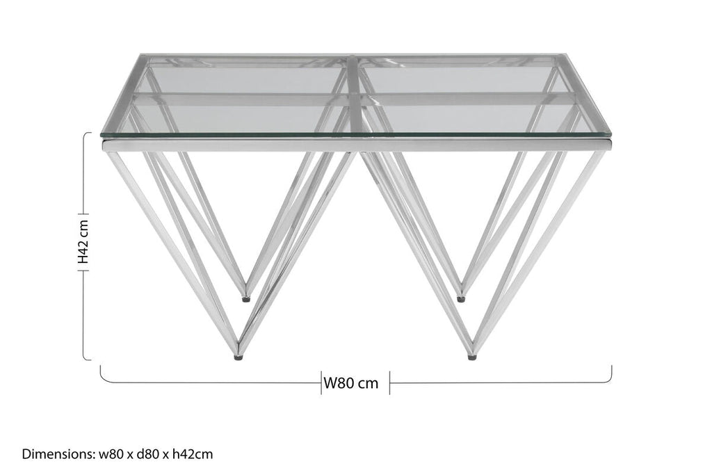 Orsina Allure Tempered Glass Coffee Table | Silver Steel Base