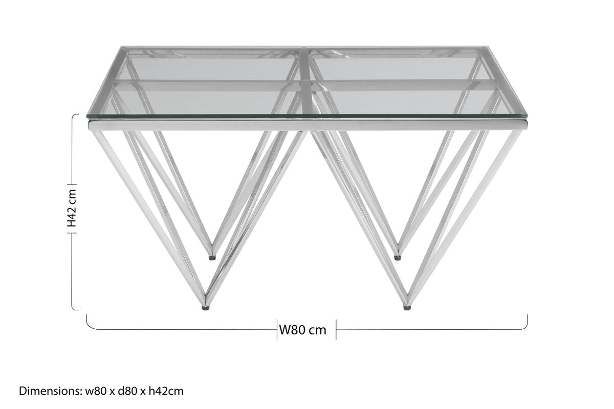 Orsina Allure Tempered Glass Coffee Table | Silver Steel Base