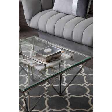 Orsina Allure Tempered Glass Coffee Table | Silver Steel Base