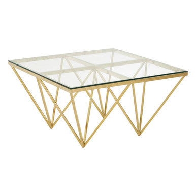 Orsina Gold Prismatic Square Coffee Table | Clear Glass & Metal