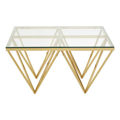 Orsina Gold Prismatic Square Coffee Table | Clear Glass & Metal