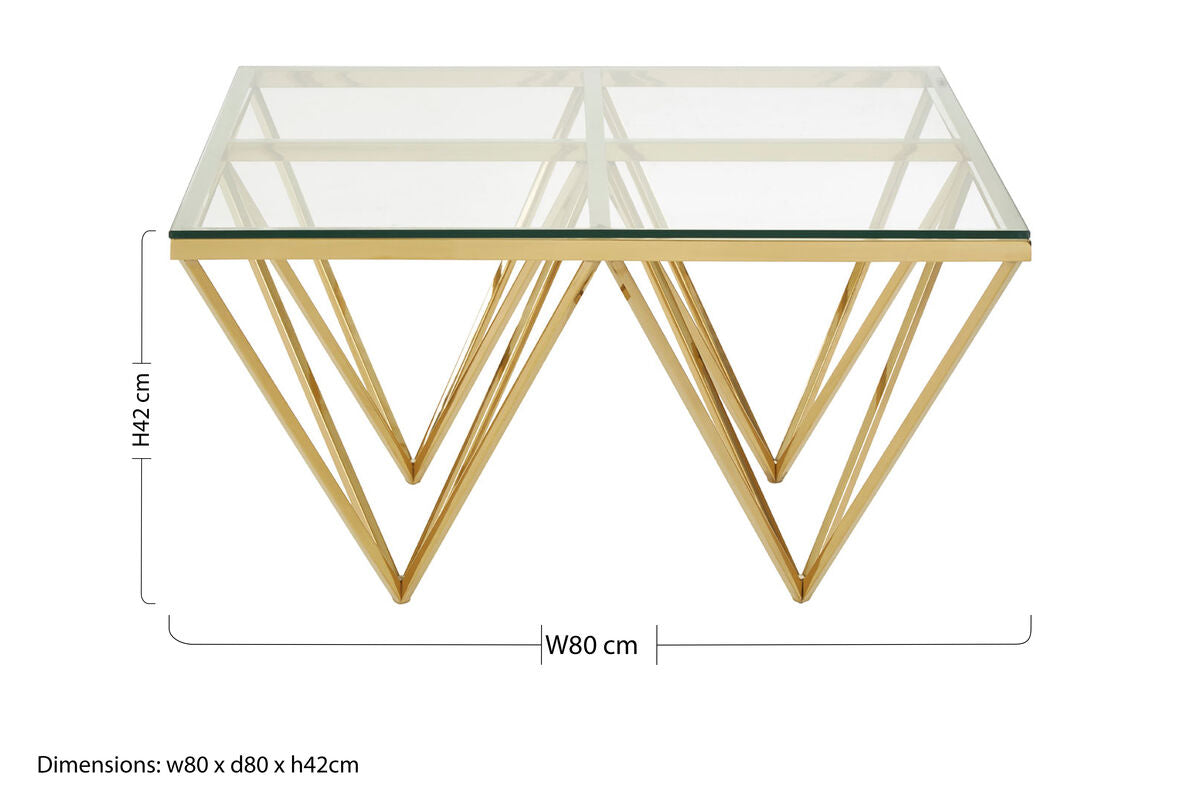 Orsina Gold Prismatic Square Coffee Table | Clear Glass & Metal