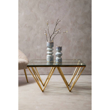 Orsina Gold Prismatic Square Coffee Table | Clear Glass & Metal