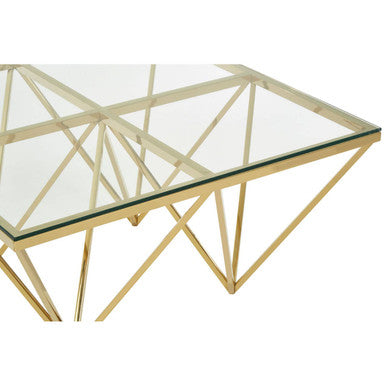 Orsina Gold Prismatic Square Coffee Table | Clear Glass & Metal