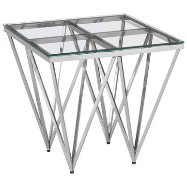 Orsina Silver Stainless Steel End Table with Prismatic Glass Top