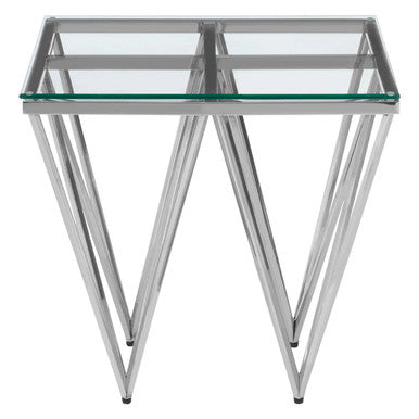 Orsina Silver Stainless Steel End Table with Prismatic Glass Top