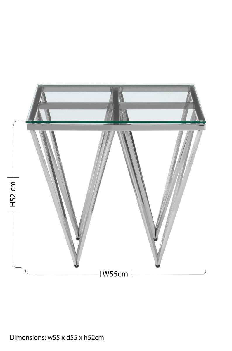 Orsina Silver Stainless Steel End Table with Prismatic Glass Top