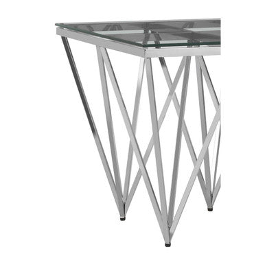Orsina Silver Stainless Steel End Table with Prismatic Glass Top