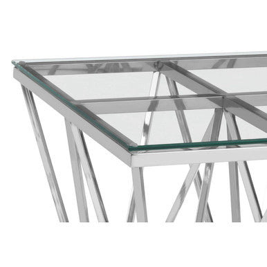 Orsina Silver Stainless Steel End Table with Prismatic Glass Top