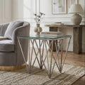 Orsina Silver Stainless Steel End Table with Prismatic Glass Top