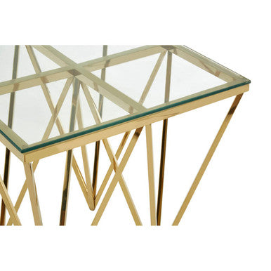 Orsina Gold Side Table | Tempered Glass Top & Sculptural Metal Base