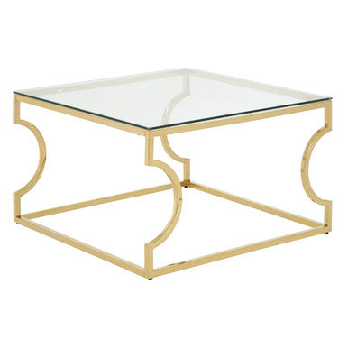 Orsina Allure Gold Curved Coffee Table with Clear Tempered Glass