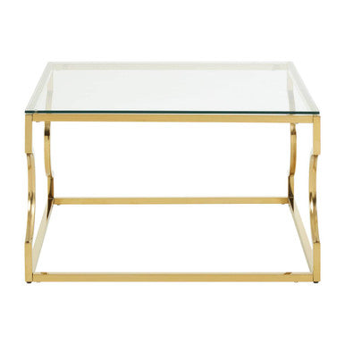 Orsina Allure Gold Curved Coffee Table with Clear Tempered Glass