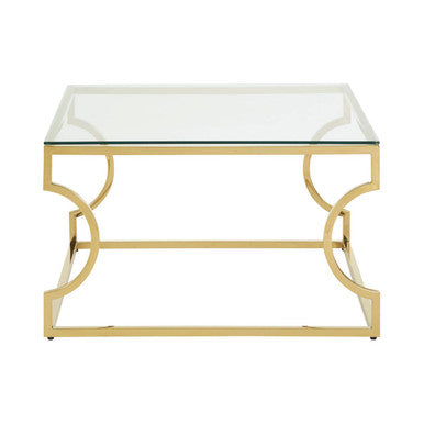 Orsina Allure Gold Curved Coffee Table with Clear Tempered Glass