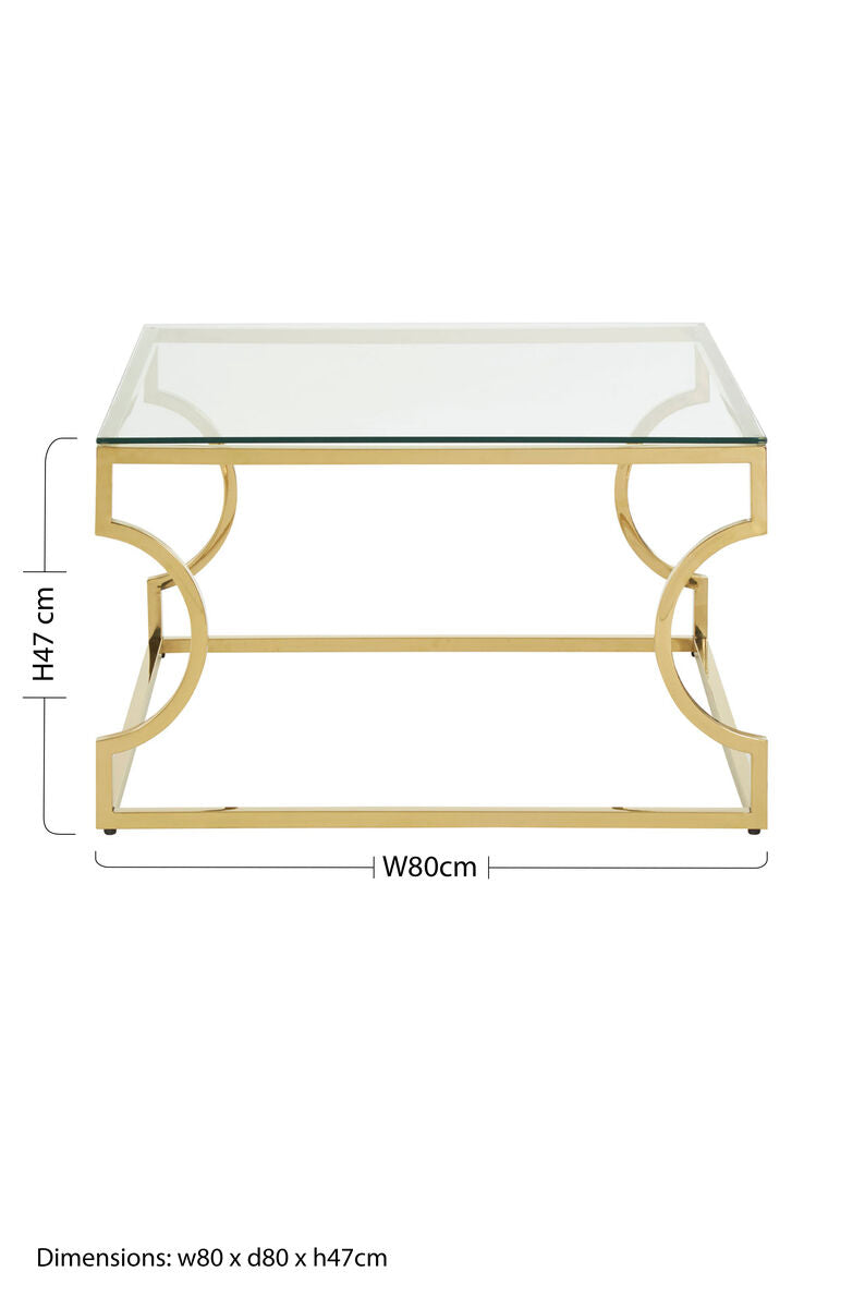 Orsina Allure Gold Curved Coffee Table with Clear Tempered Glass