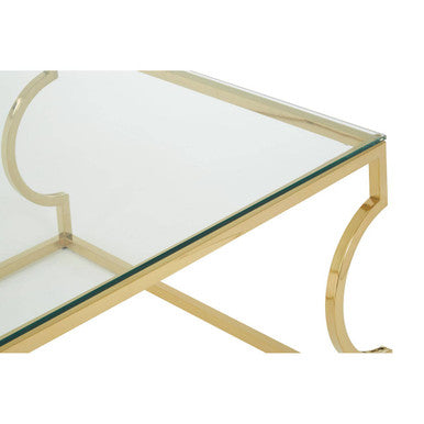 Orsina Allure Gold Curved Coffee Table with Clear Tempered Glass