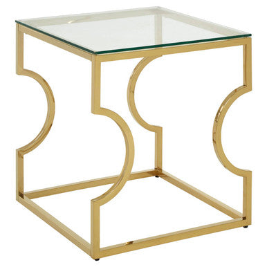 Orsina Gold Curved Frame End Table with Clear Tempered Glass Top