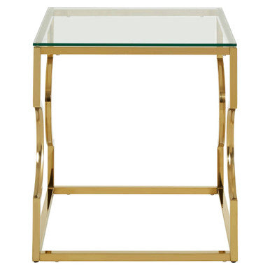 Orsina Gold Curved Frame End Table with Clear Tempered Glass Top