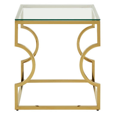 Orsina Gold Curved Frame End Table with Clear Tempered Glass Top