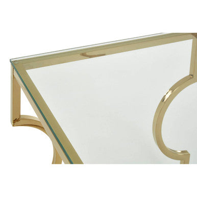 Orsina Gold Curved Frame End Table with Clear Tempered Glass Top