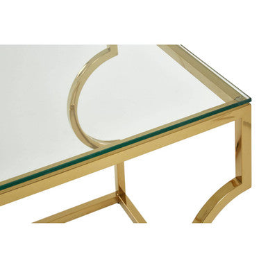 Orsina Gold Curved Frame End Table with Clear Tempered Glass Top