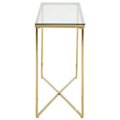 Orsina Allure Gold Cross Base Console Table with Tempered Glass Top