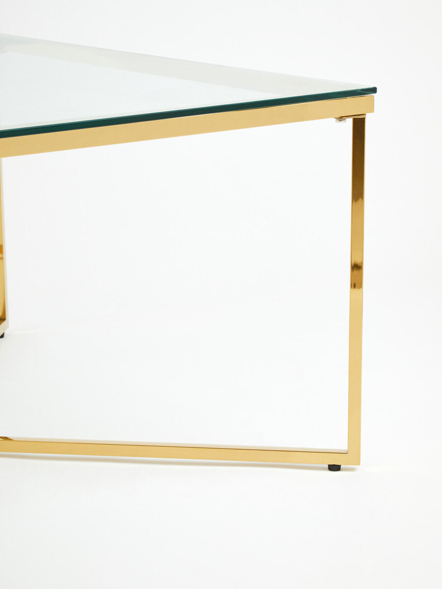 Orsina Allure Gold Cross Base Coffee Table | Clear Tempered Glass