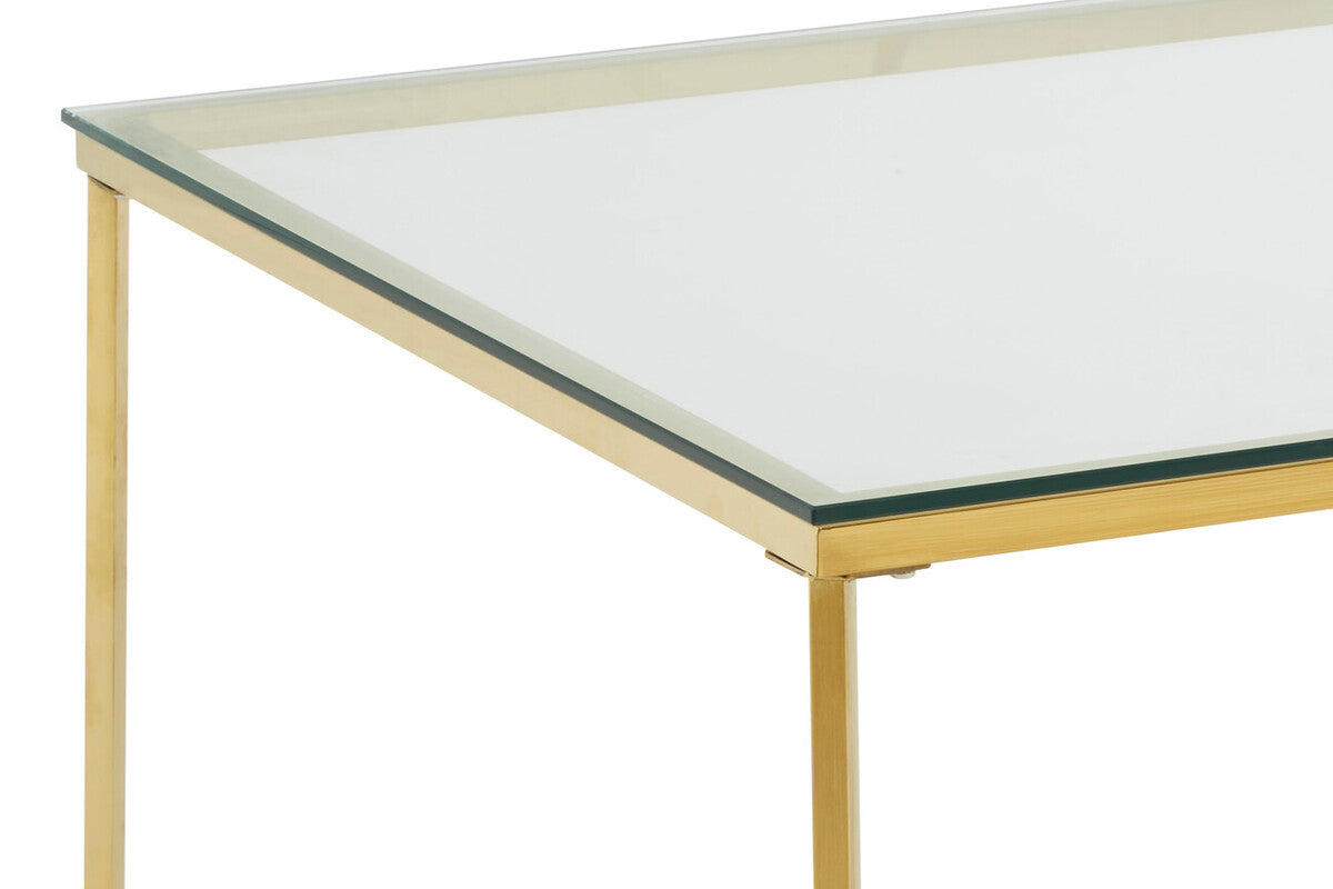 Orsina Allure Gold Cross Base Coffee Table | Clear Tempered Glass