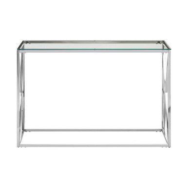 Orsina Allure Silver Console Table | Slim Glass Top Minimalist Entryway