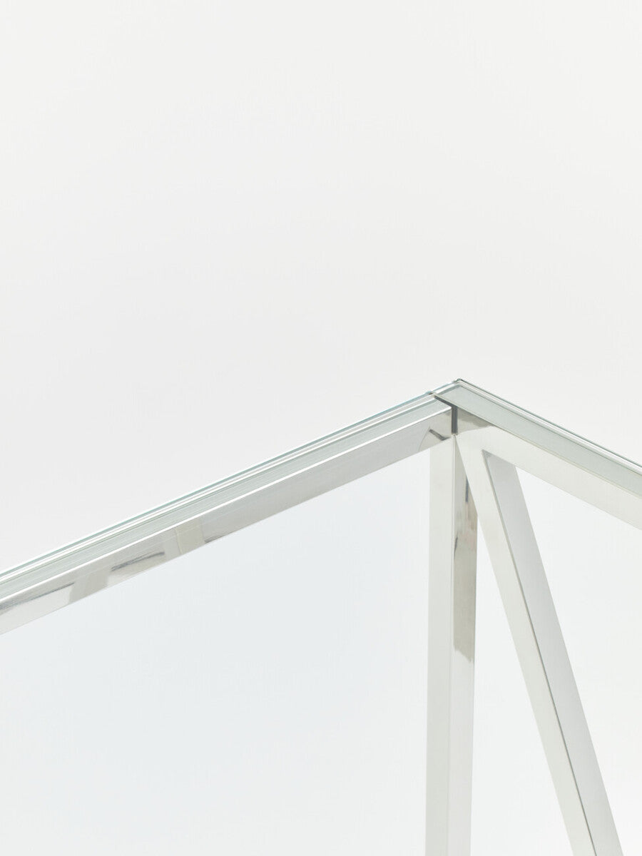 Orsina Allure Silver Console Table | Slim Glass Top Minimalist Entryway