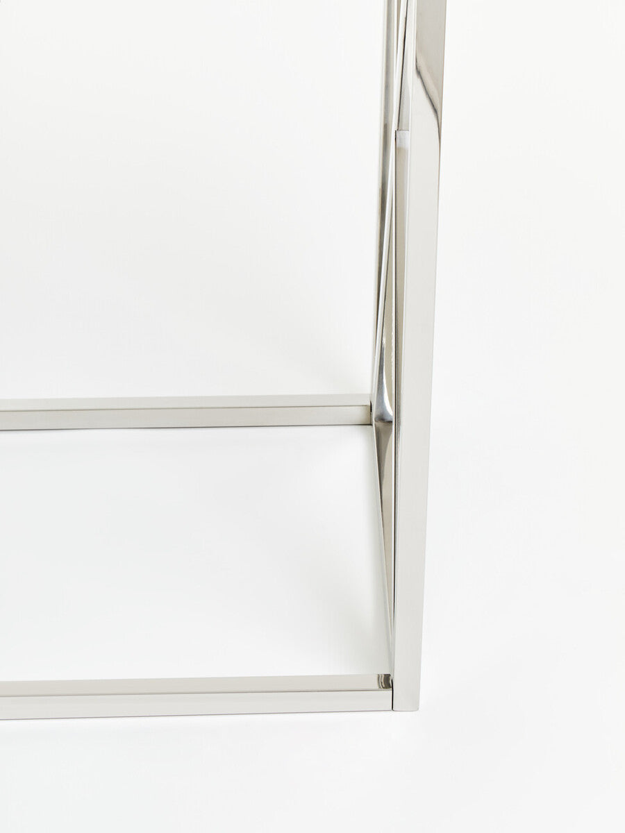 Orsina Allure Silver Console Table | Slim Glass Top Minimalist Entryway