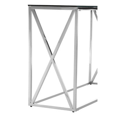 Orsina Allure Silver Console Table | Slim Glass Top Minimalist Entryway