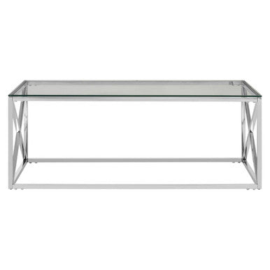 Orsina Silver Cross Coffee Table | Tempered Glass & Stainless Steel