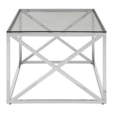 Orsina Silver Cross Coffee Table | Tempered Glass & Stainless Steel