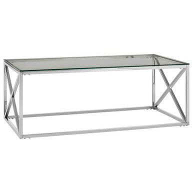 Orsina Silver Cross Coffee Table | Tempered Glass & Stainless Steel