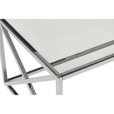 Orsina Silver Cross Coffee Table | Tempered Glass & Stainless Steel