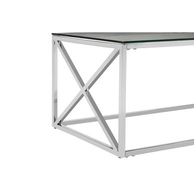 Orsina Silver Cross Coffee Table | Tempered Glass & Stainless Steel