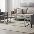Orsina Silver Cross Coffee Table | Tempered Glass & Stainless Steel