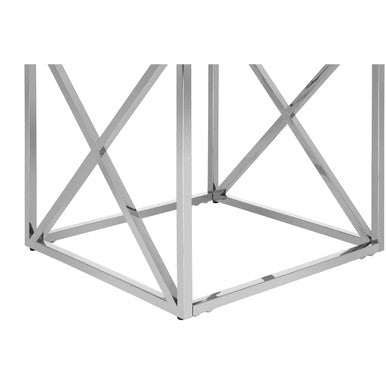 Orsina Allure Glass End Table – Silver Cross Base Side Table