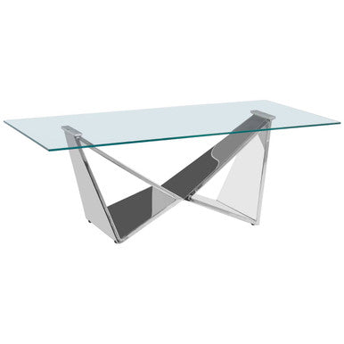 Orsina Allure Wing Base Coffee Table | Silver Stainless Steel & Glass