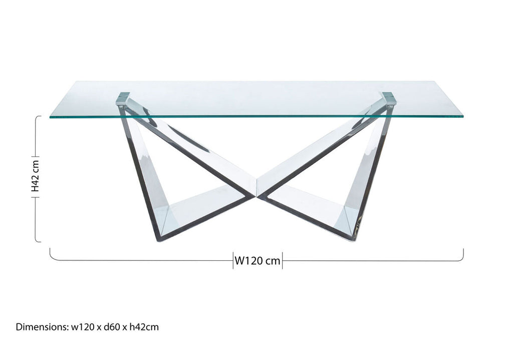 Orsina Allure Wing Base Coffee Table | Silver Stainless Steel & Glass