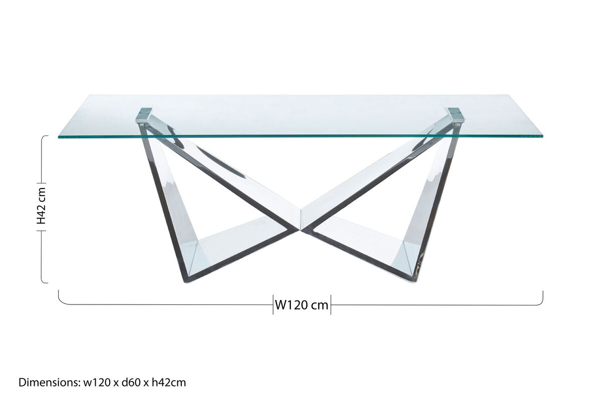 Orsina Allure Wing Base Coffee Table | Silver Stainless Steel & Glass
